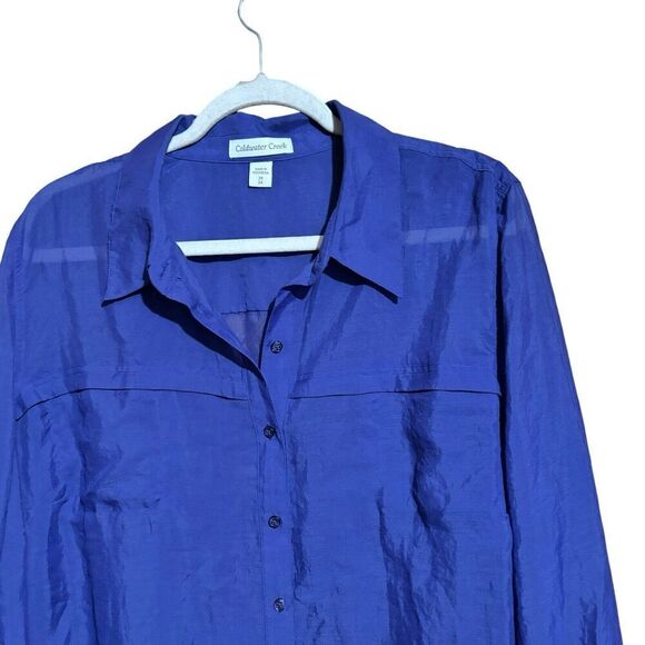 Coldwater Creek Top Womens 3X 24 Blue Sheer Long Sleeve Button Up Shirt Blouse - Picture 2 of 9